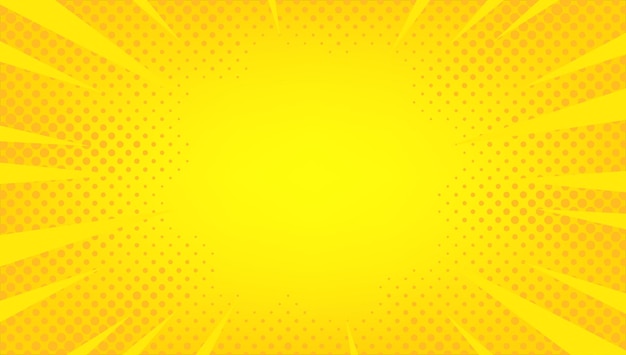 Vettore sfondo comico giallo con esplosione di sole e mezzitoni a punti