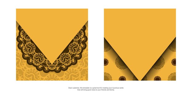 Yellow congratulatory flyer with antique brown ornament is ready for printing.