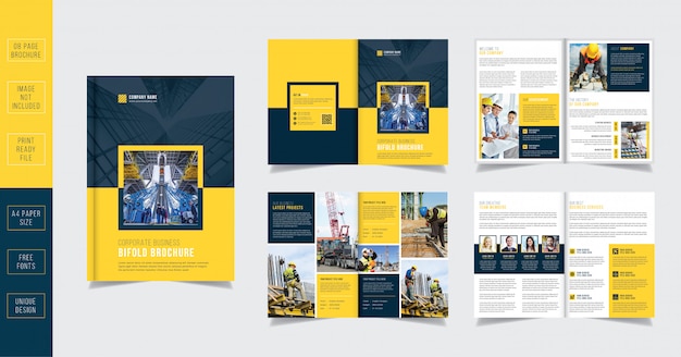 Modello brochure - costruzione gialla 8 pagine Vettore Premium