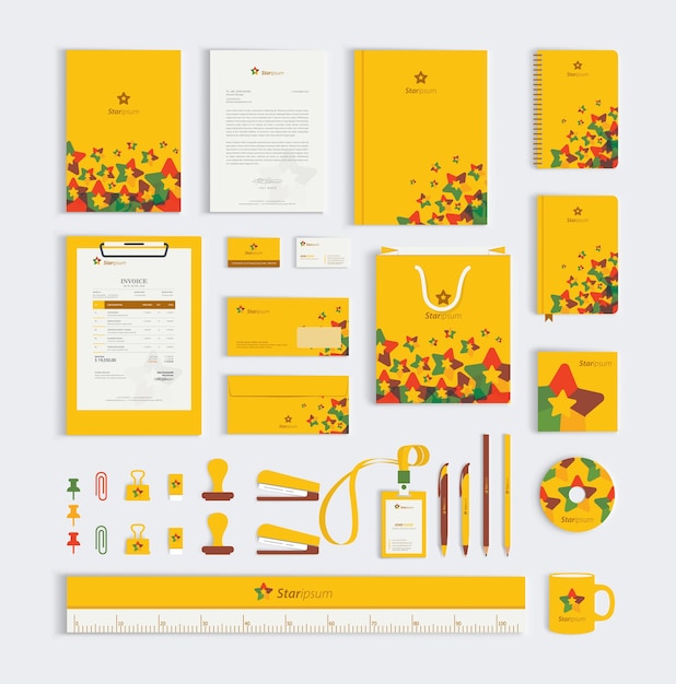 Vector yellow corporate business stationery set