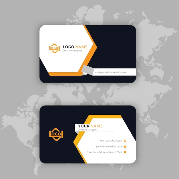 Yellow creative modern business card with rectangle standard size vector illustration template.