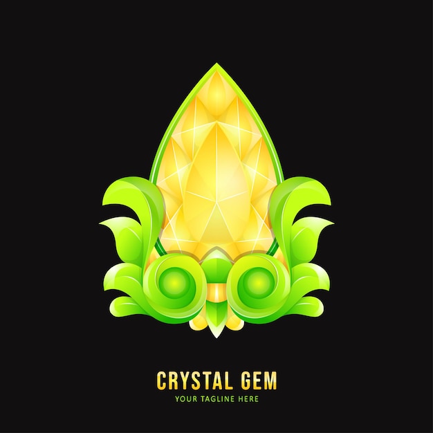 Yellow crystal gemstone badge with ornament border