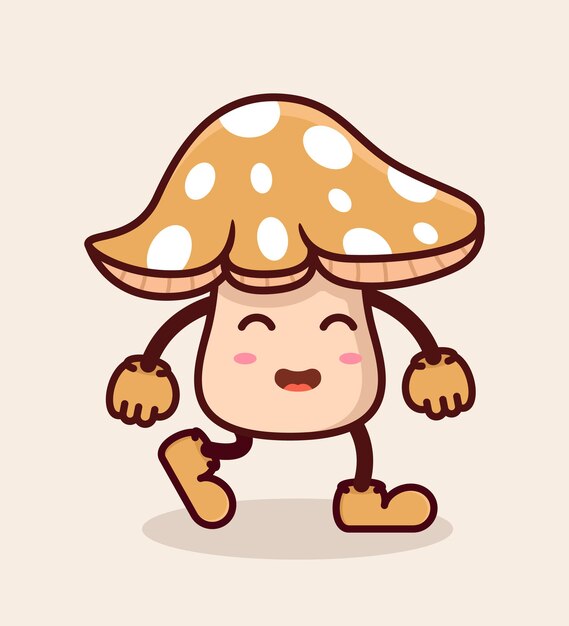 Vector yellow cute mushroom character walking
