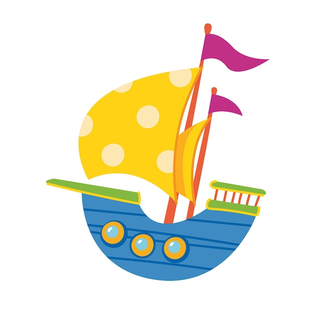 Yellow cute sailboat Children s print bright with a boat For the decor of postcards clothes