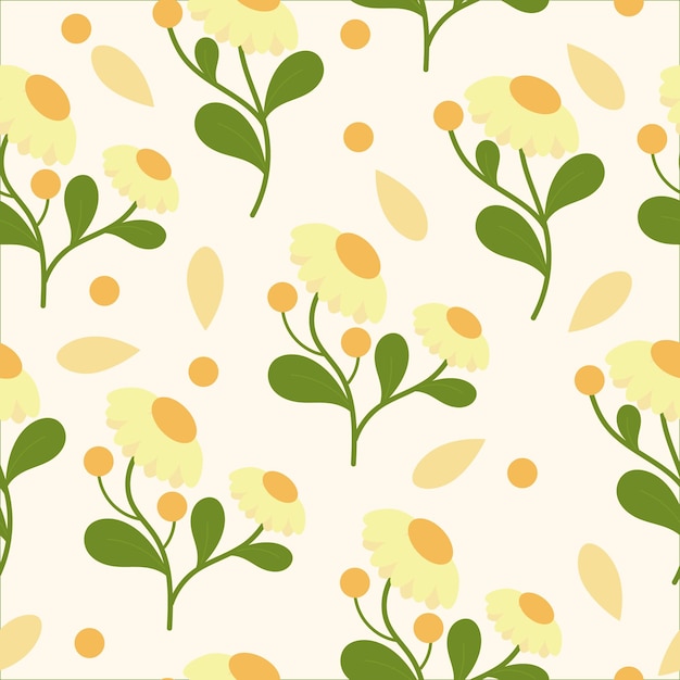 Yellow daisy flowers hand drawn seamless pattern background