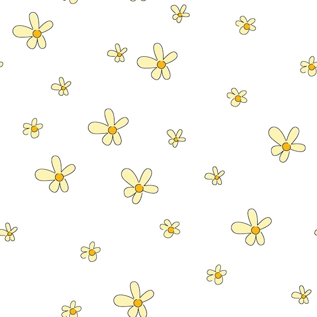 Yellow daisy flowers on white background vector flower seamless pattern for minimalist design. Vector flower clipart textile fabrics, wrapping paper, spring cards and patterns.