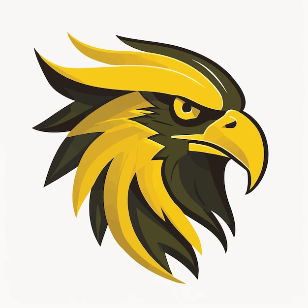 Yellow and dark eagle logo on a white background