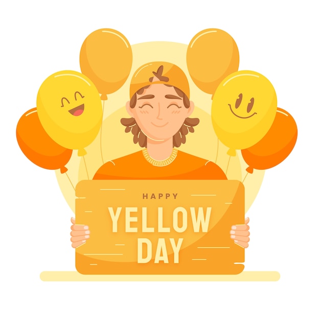 Vector yellow day hand drawn flat illustration