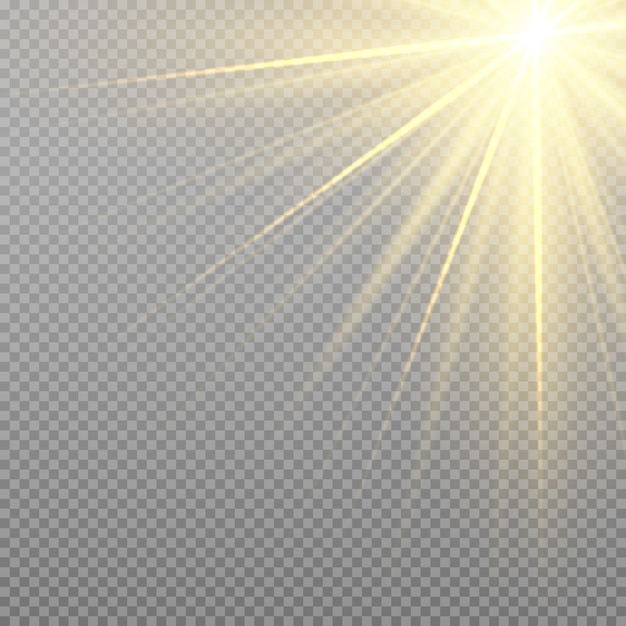 Vector yellow detonation effect. sun rays with beams isolated on transparent background