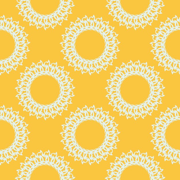 Yellow dewy seamless pattern with white vintage ornaments. Wallpaper in a vintage style template. Graphic ornament for wallpaper, fabric, packaging, wrapping.