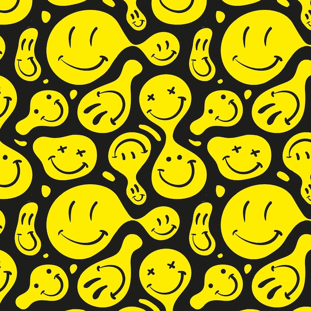 Yellow distorted smile emoticons pattern