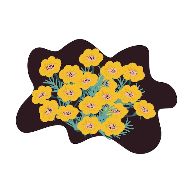 Yellow ditsy flowers in a bouquet hand drawn