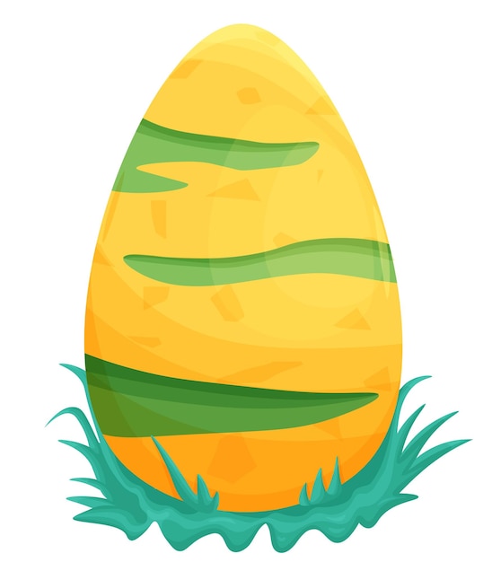 Yellow dragon egg in grass in cartoon style