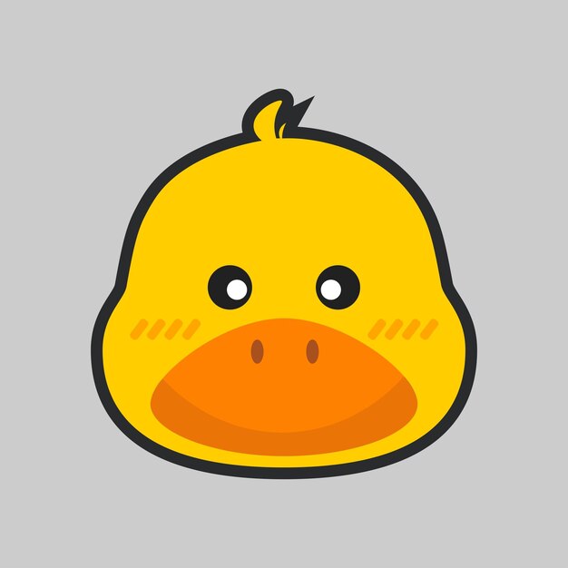 yellow duck head with outline flat vector design