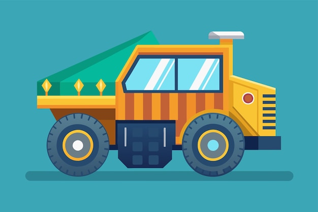 Vector a yellow dump truck with a green roof parked on a construction site illustrate the concept of tokenization in blockchain ecosystems