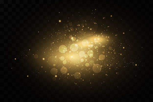  yellow dust. Light effect on beautiful . Dust effect. Dust particles flicker on a dark background.  . magic.