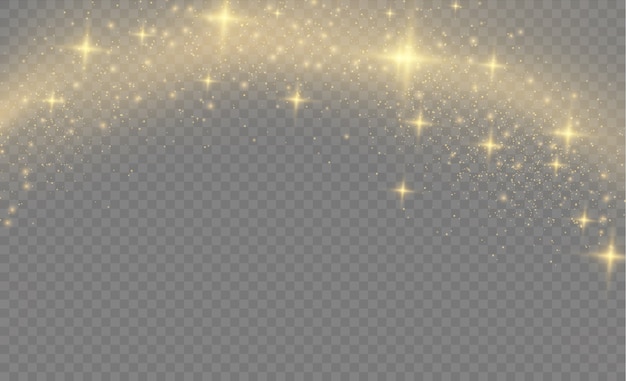 Yellow dust yellow sparks and golden stars shine with special light.sparkling magic dust particles.