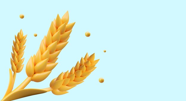 Yellow ears of wheat on blue background Horizontal vector template for banner header flyer