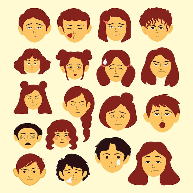 Vector yellow emoji face collection