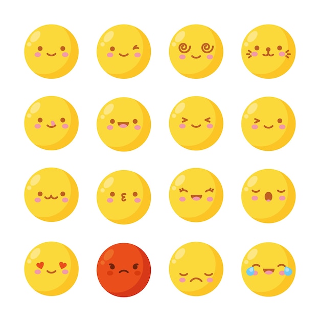 Yellow emojis with different feelings isolated.  illustration