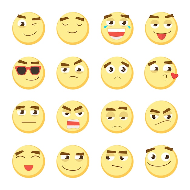 Set di emoticon giallo. raccolta di emoji. emoticon 3d. icone di faccina sorridente isolate su priorità bassa bianca. vettore eps 10