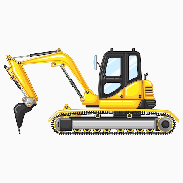 Vector yellow excavator side view vector illustration