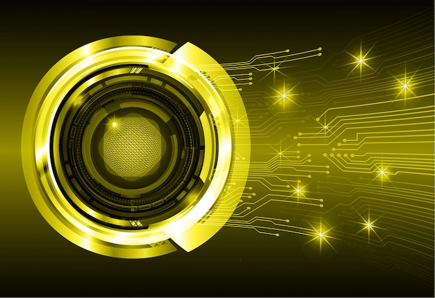 Yellow eye cyber circuit future technology concept background