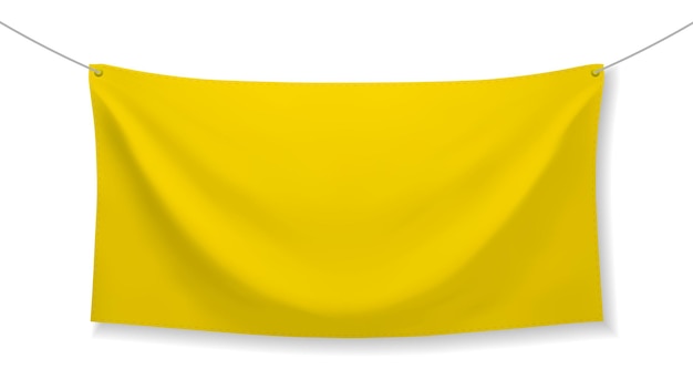 Yellow fabric banner with folds and shadow