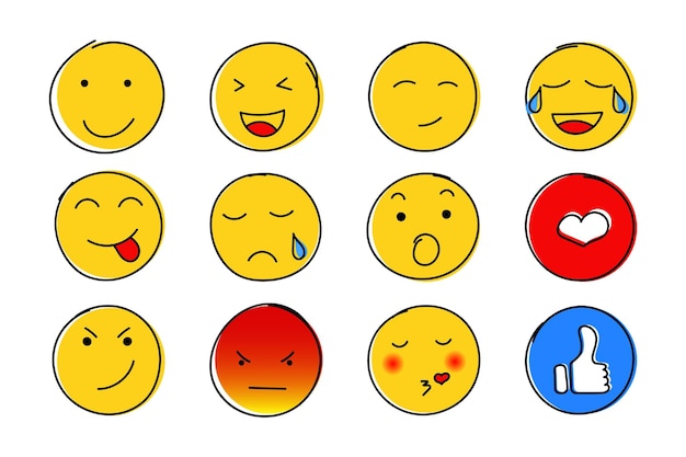 Yellow faces emotions hand drawn set