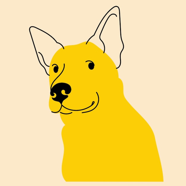 黄色の派手な犬の子犬アバター バッジ ポスター ロゴ テンプレートは、フラットでベクトル図を印刷します