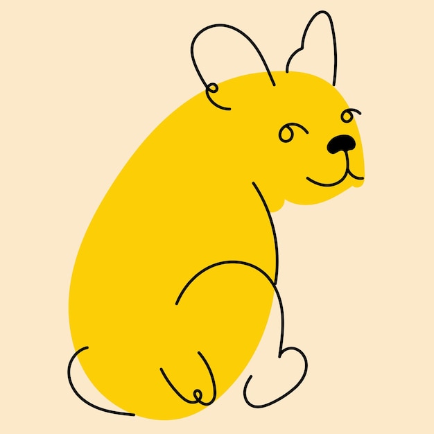 노란색 멋진 강아지 강아지 아바타 배지 포스터 로고 템플릿 플랫 벡터 그림 인쇄