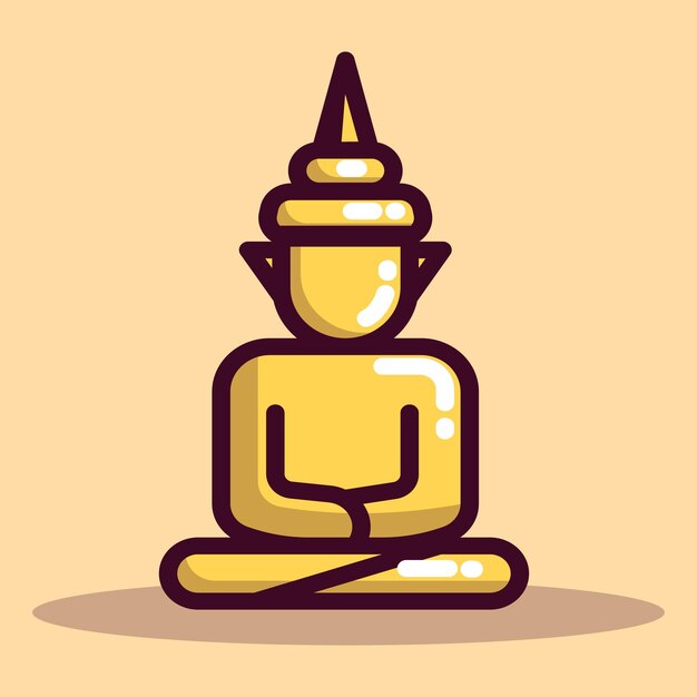 Vector a yellow figure of a buddhist monk with a cone on his head.