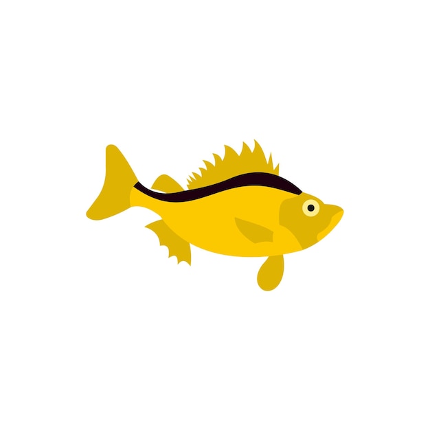Вектор Желтая рыба с черной полосой на задней иконке в плоском стиле на белом фоне
