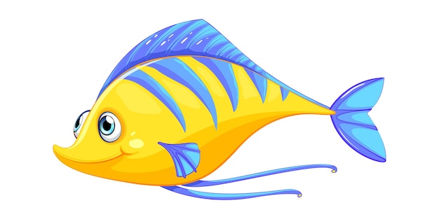 Vector a yellow fish with blue stripes on the bottom