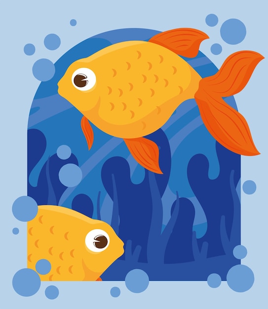 Vector yellow fishes bubbles