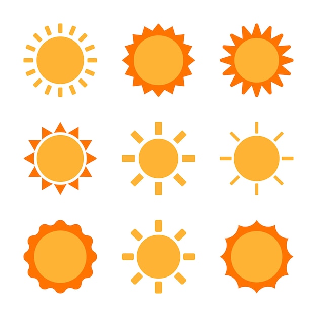 Vector yellow flat sun with rays icon