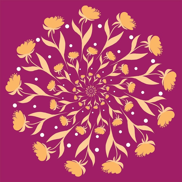 Vector yellow floral circular pattern background