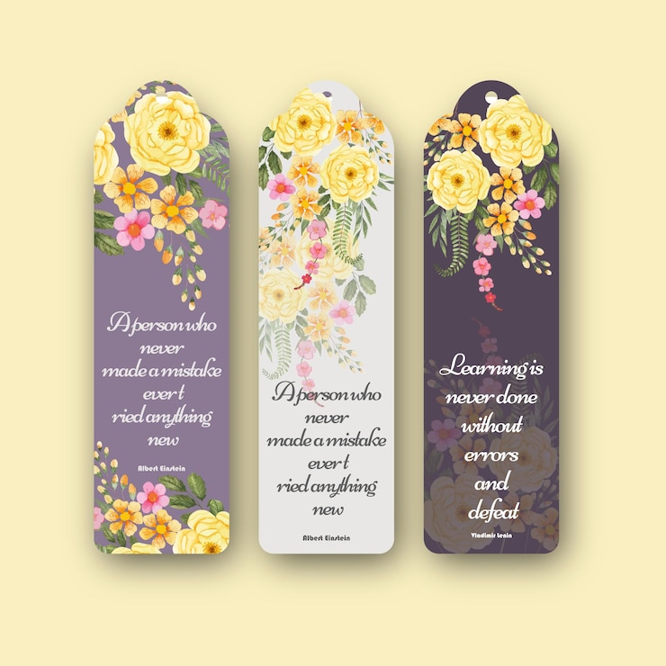 Vector yellow floral handmade watercolor bookmark