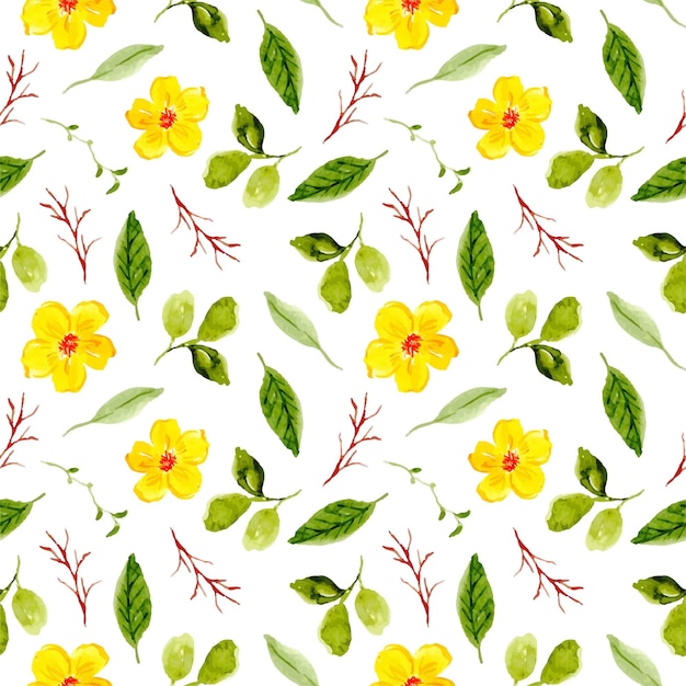 yellow floral and leaf summer seamless pattern