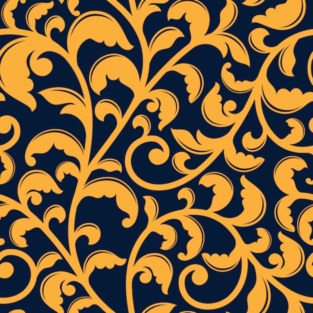 Vector yellow floral seamless pattern on blue