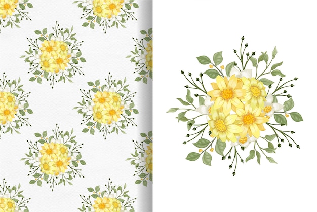 Yellow flower watercolor seamless pattern background