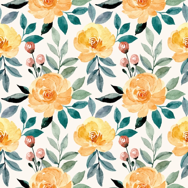 Vector yellow flower watercolor seamless pattern