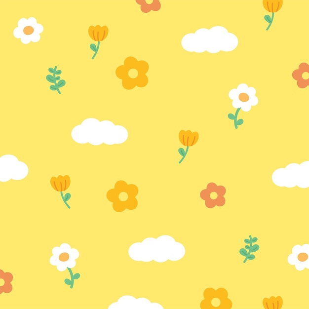 Yellow flowers and clouds on a yellow background