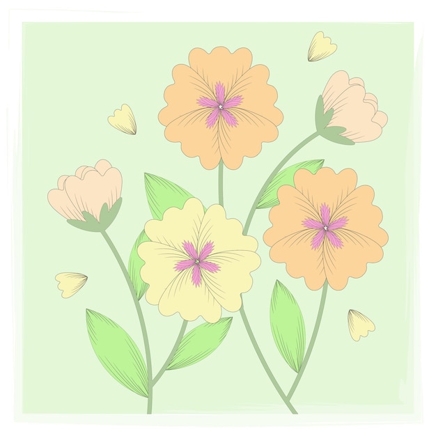 Yellow flowers element on the green background flat vector illustration