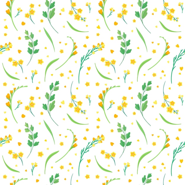 Yellow flowers and leaves seamless pattern