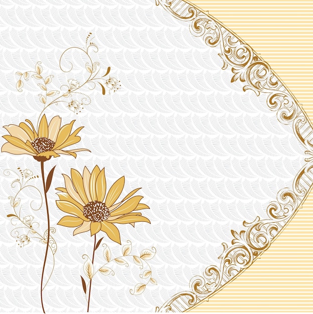 Yellow flowers on a striped background vector art illustration