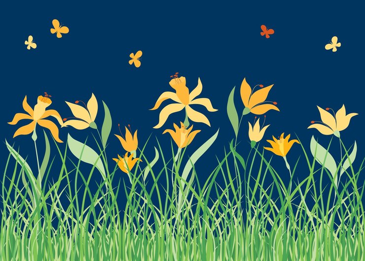 Vector yellow flowers in the summer meadow