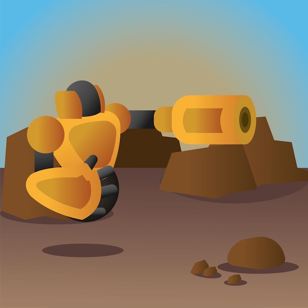 Yellow flying robot minning some stone vector