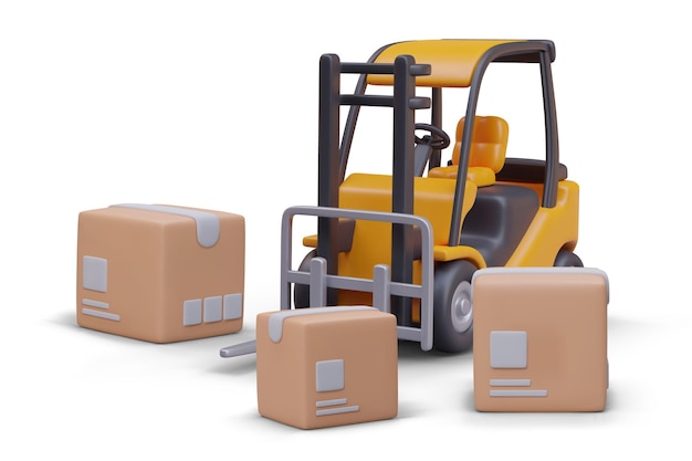 Yellow forklift boxes vector realistic composition isolated illustration for warehouse