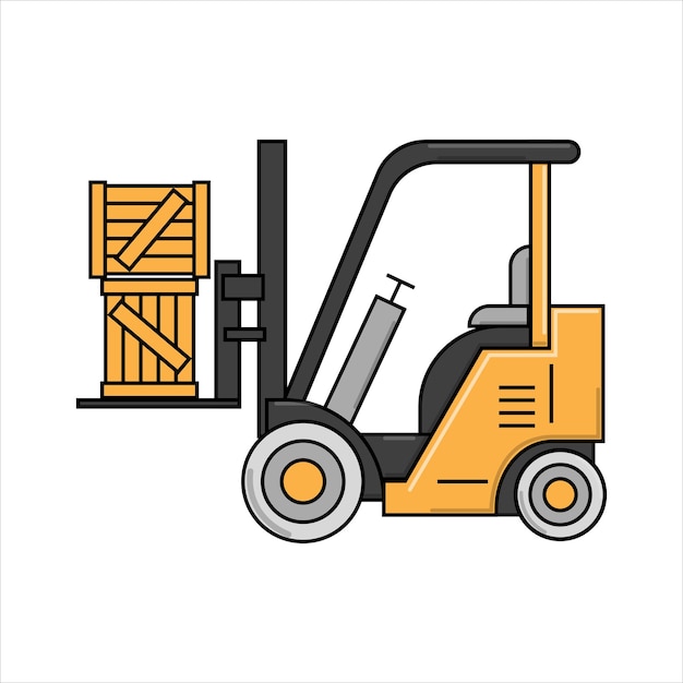 Yellow forklift truck isolated on white background Forklift unloads the pallets with boxes Deliver